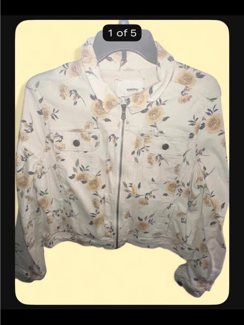 Sonoma Cream Floral Zip-Front Jean Jacket